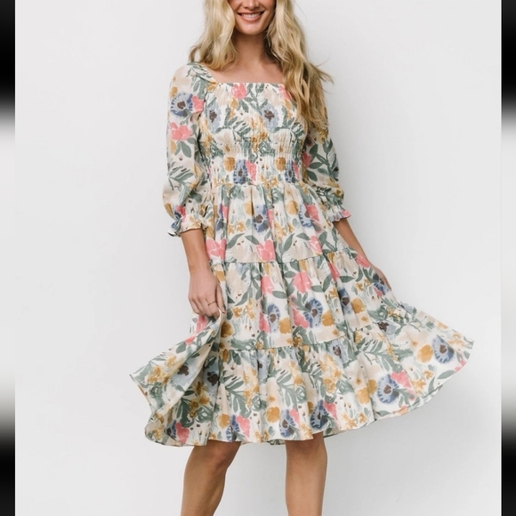 Baltic Born Dresses & Skirts - NWOT Baltic Born Marta Floral Smocked Midi Dress Square Neck Tiered Small